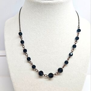 VINTAGE 1928 Copper and Blue Beaded Dainty Necklace Signed